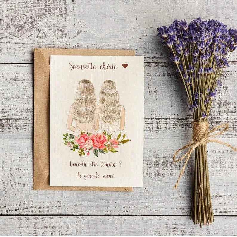 Personalized announcement for witness request, bridesmaid request, A6 card 10x15cm, thank you, envelope, wedding theme