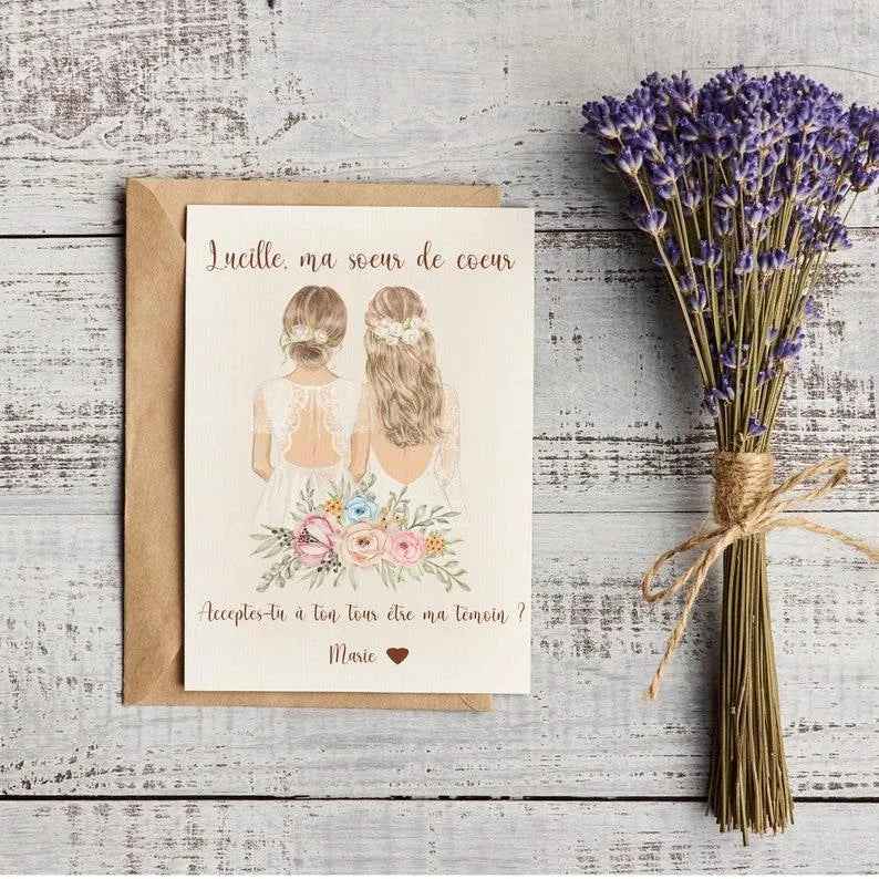 Wedding announcement with personalization, A6 format 10x15cm, personalized witness request card, bridesmaid, wedding thank you