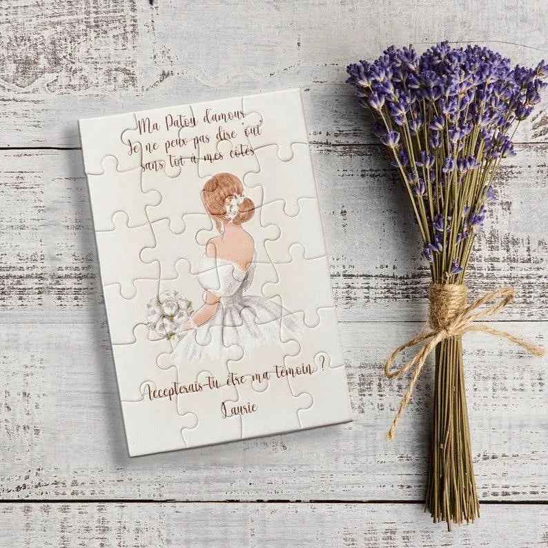 Personalized puzzle, wedding invitation, will you be my best man, bridesmaid request, gift bag included, inexpensive puzzle
