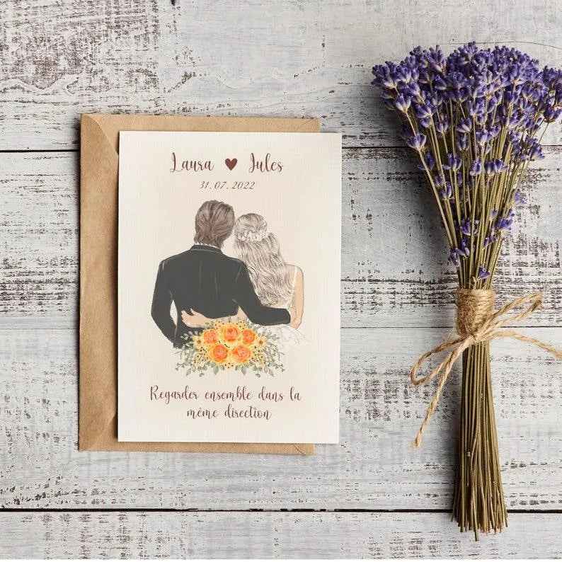 Personalized wedding card, engagement gift, postcard format, A6 10x15, French creation, witness request card, personalization