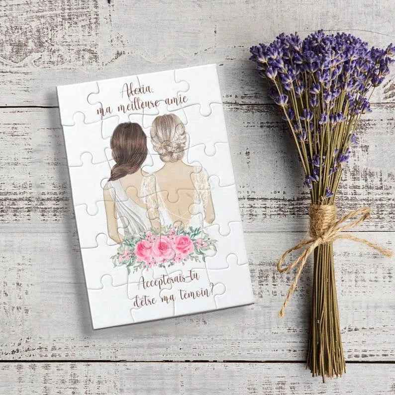 Personalized puzzle 24 pieces, wedding puzzle, original witness request, bridesmaid request, customizable text, theme