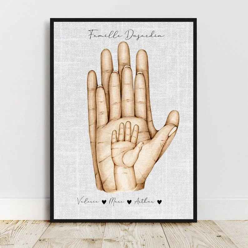 Cadeau de Naissance Personnalisé - Affiche Famille avec Enfant et Animal - Idée Cadeau Fête des Pères - Fête des Mères