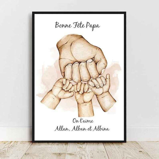 Cadeau fete des peres, affiche personnalisee bonne fete papa, format A4, idée cadeau jeune papa, portrait de famille, annonce grossesse papa