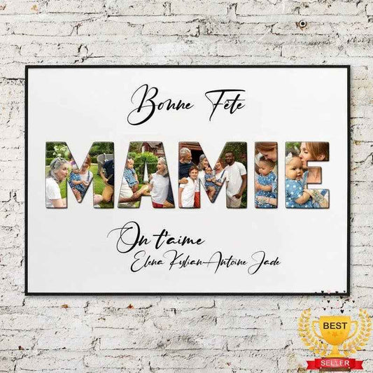 Cadeau mamie, cadeau pour femme, bonne fête Mamina, affiche a3 ou a4 personnalisée avec photographie, cadre en option, fête des grands mères