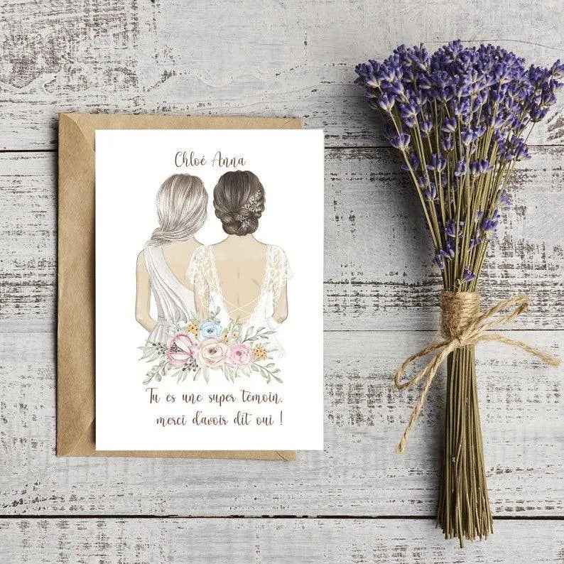 Witness request card, bridesmaid, personalized text, free gift envelope, thank you card idea, A6 card 10x15cm, fr