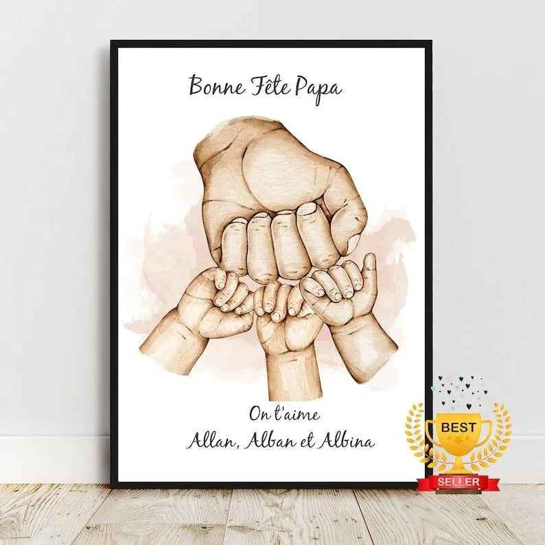Father's Day gift, personalized happy dad's day poster, A4 format, young dad gift idea, family portrait, dad pregnancy announcement