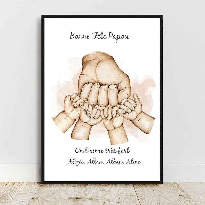 Father's Day gift, personalized happy dad's day poster, A4 format, young dad gift idea, family portrait, dad pregnancy announcement