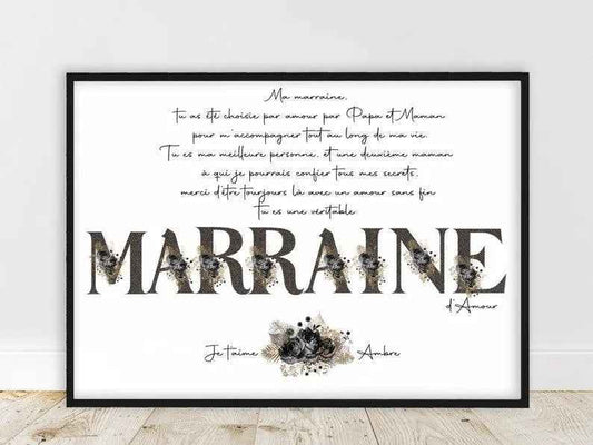 Godmother gift, personalized poster for wall decoration, thank you godmother, printing and shipping in France