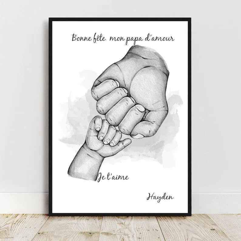 Father's Day gift, personalized happy dad's day poster, A4 format, young dad gift idea, family portrait, dad pregnancy announcement