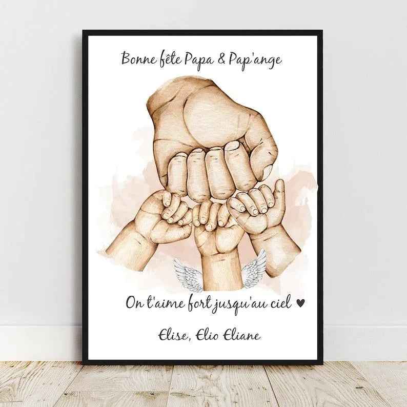Father's Day gift, personalized happy dad's day poster, A4 format, young dad gift idea, family portrait, dad pregnancy announcement