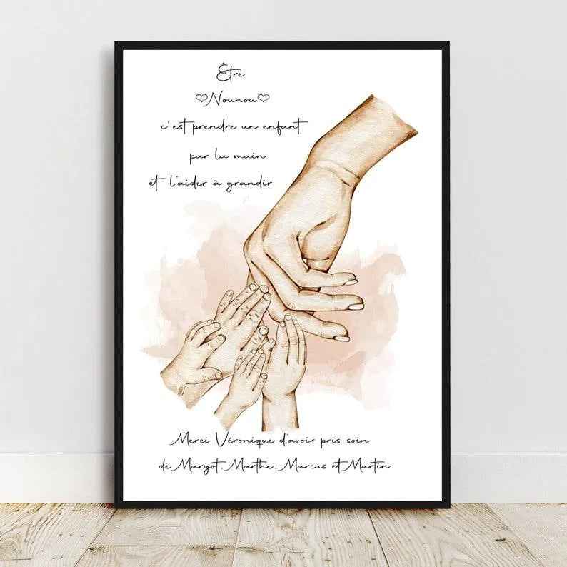 Affiche Personnalisée pour Atsem, Nounou, Aesh, Maîtresse, nombre d'enfant personnalisable, cadeau fin d'année scolaire