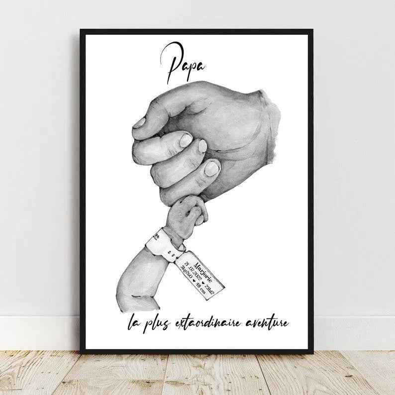 Birth gift for DAD, A4 or A3 birth bracelet poster, dad baby hand, Father's Day gift, Mother's Day gift, Christmas gift
