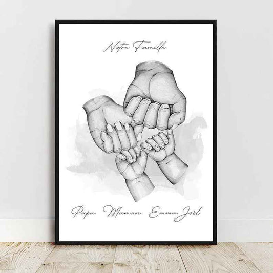 Affiche famille personnalisée, format A4-A5-A6, sans cadre, cadeau papa, cadeau maman, portrait de famille, cadeau personnalisé pas cher