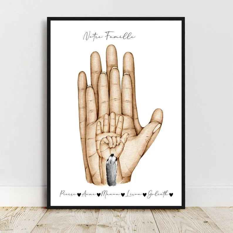 Cadeau de Naissance Personnalisé - Affiche Famille avec Enfant et Animal - Idée Cadeau Fête des Pères - Fête des Mères