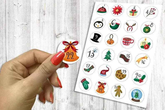 Calendrier de l'avent - Lot de 24 étiquettes autocollantes - Stickers - Emballage cadeau de Noël - Paquet cadeau
