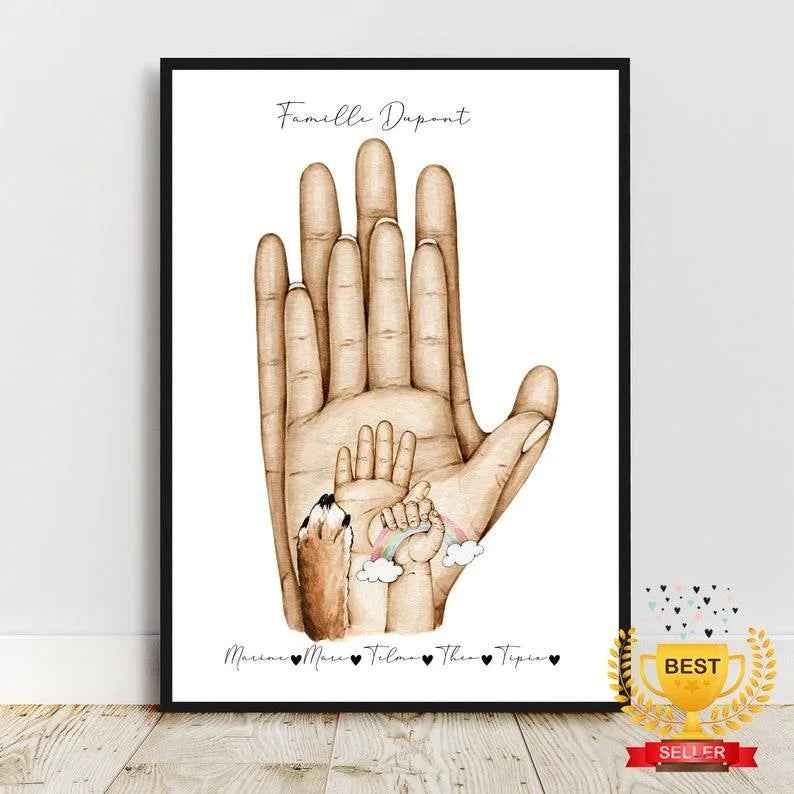 Personalized portrait, A4 poster Family hand in hand, Father's Day gift, Mother's Day gift, birthday gift
