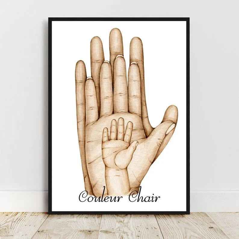 A4 poster Family hand in hand, Personalized portrait, Father's Day gift, Mother's Day gift, birthday gift