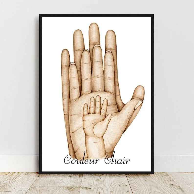 Personalized portrait, A4 poster Family hand in hand, color and number, Mother's Day gift, Father's Day gift, birthday