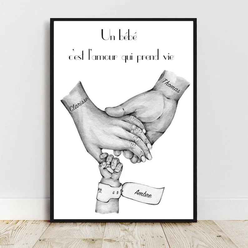 Personalized birth gift, A4 birth bracelet poster, new parents gift, Father's Day gift, Mother's Day