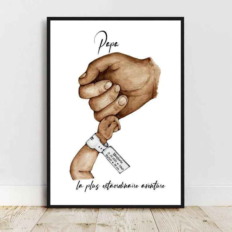 Birth gift for DAD, A4 or A3 birth bracelet poster, dad baby hand, Father's Day gift, Mother's Day gift, Christmas gift