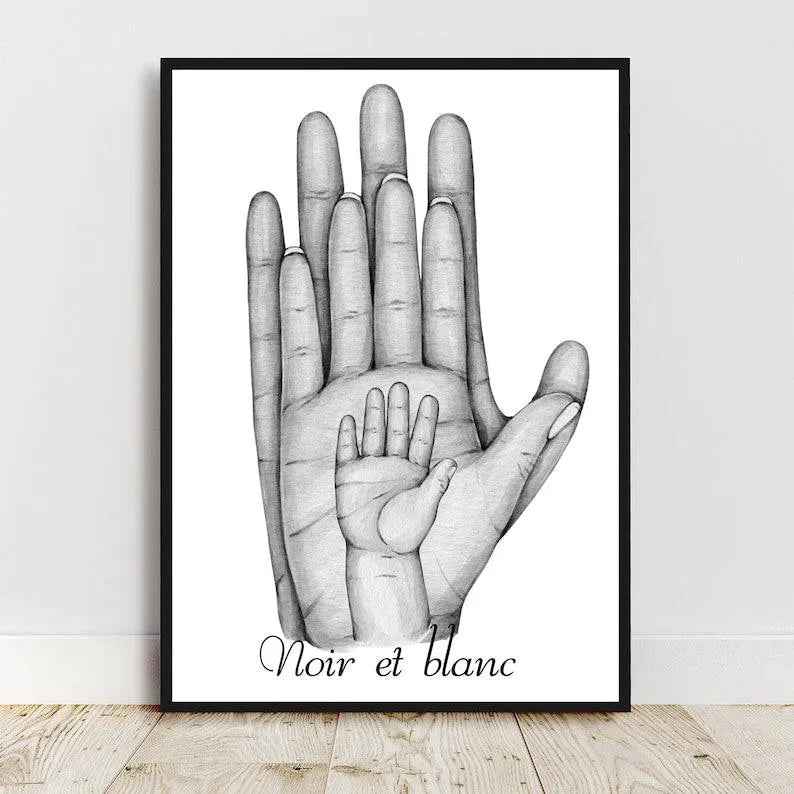 Personalized portrait, A4 poster Family hand in hand, color and number, Mother's Day gift, Father's Day gift, birthday