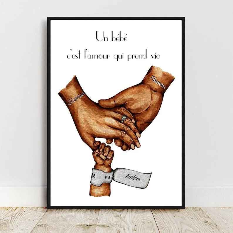 Personalized birth gift, A4 birth bracelet poster, new parents gift, Father's Day gift, Mother's Day