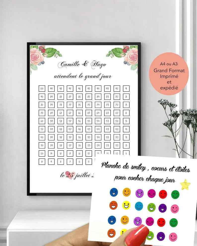 personalized wedding countdown, countdown 100 days before becoming "Mr And Mrs", wedding planning, bride-to-be gift