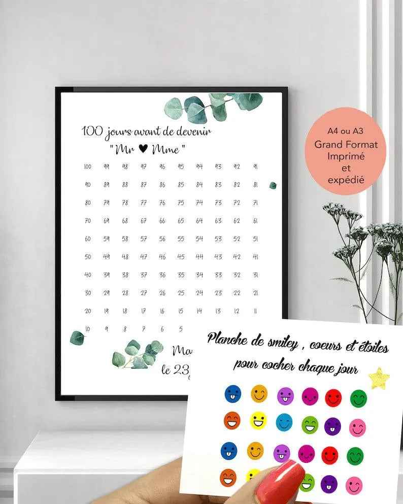personalized wedding countdown, countdown 100 days before becoming "Mr And Mrs", wedding planning, bride-to-be gift
