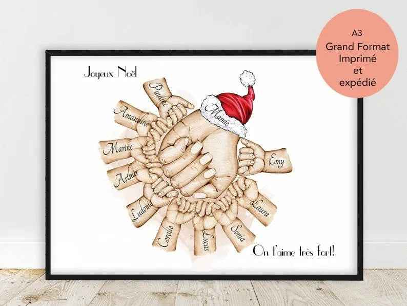 Personalized family poster, French, printed and shipped, mom gift, grandma gift, wife gift, text and color customization