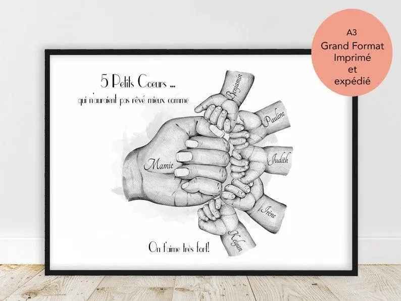 Personalized family poster, French, printed and shipped, mom gift, grandma gift, wife gift, text and color customization