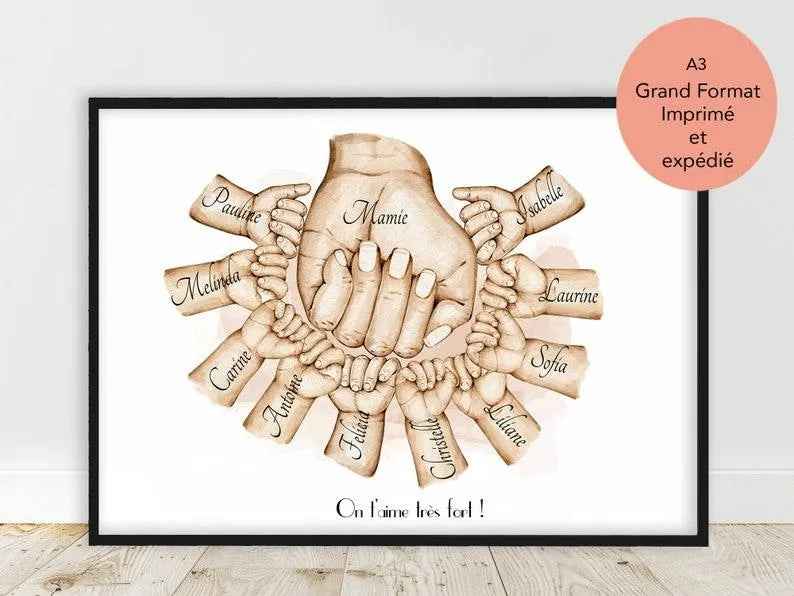 Personalized family poster, French, printed and shipped, mom gift, grandma gift, wife gift, text and color customization