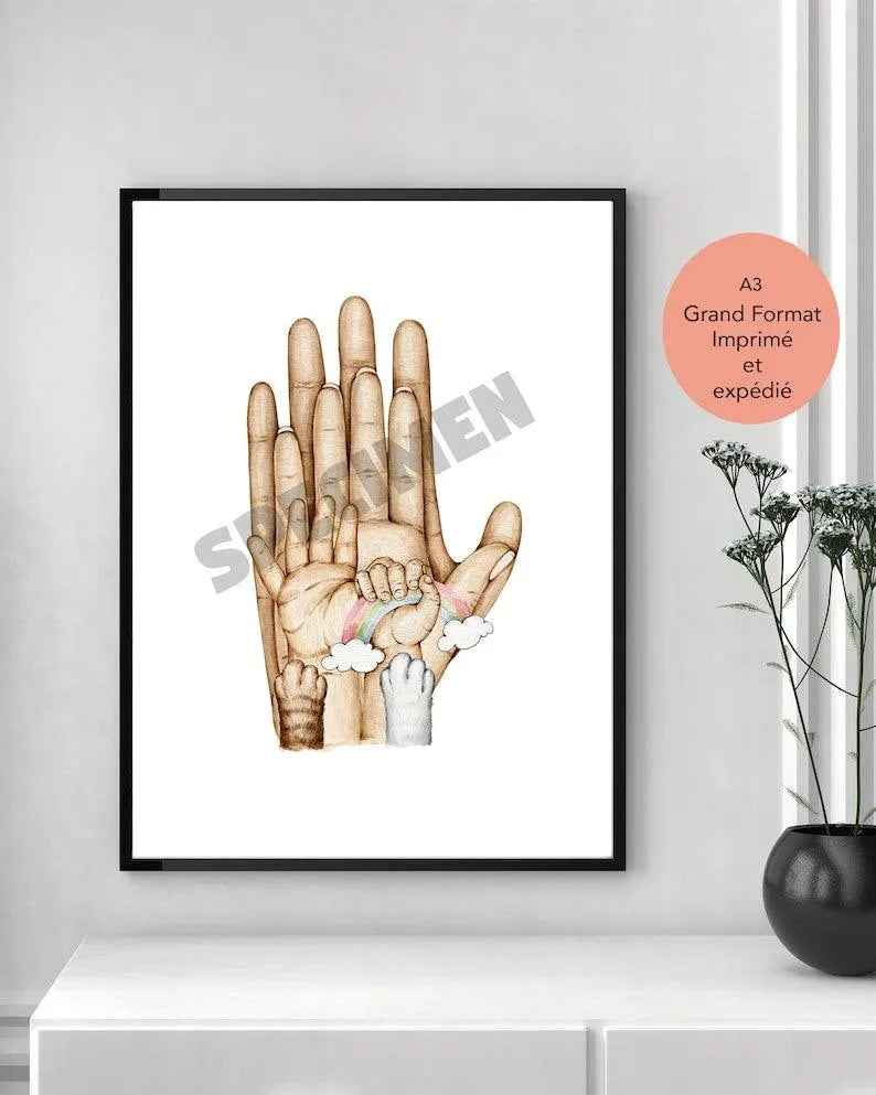Personalized family poster, A3 format 42x29.7cm, A3 frame available as an option, family gift, gift for dad, gift for mom