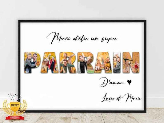 Cadeau pour homme, cadeau pour femme, Affiche personnalisée avec mot en photographie, format a4 ou a3, cadre en option