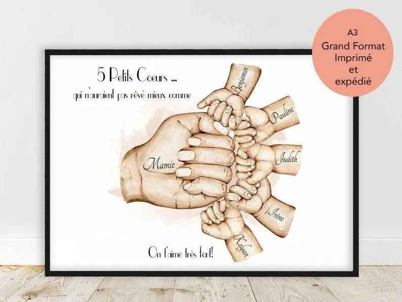 Personalized family poster, French, printed and shipped, mom gift, grandma gift, wife gift, text and color customization