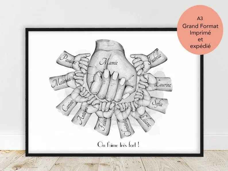 Personalized family poster, French, printed and shipped, mom gift, grandma gift, wife gift, text and color customization