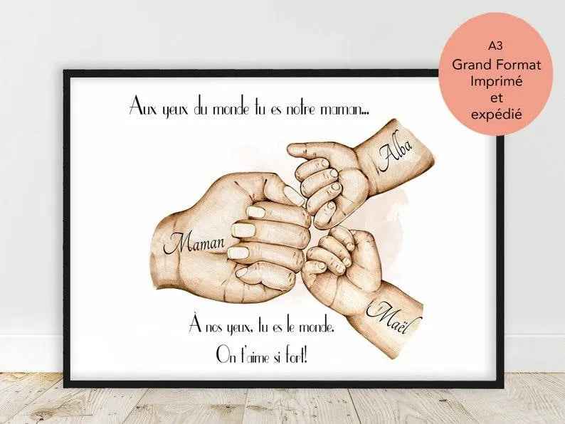 Personalized family poster, French, printed and shipped, mom gift, grandma gift, wife gift, text and color customization