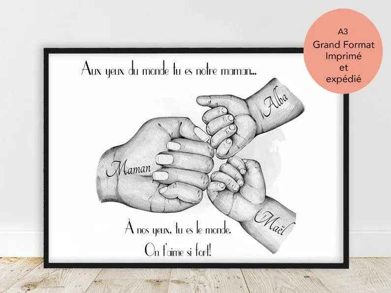 Personalized family poster, French, printed and shipped, mom gift, grandma gift, wife gift, text and color customization