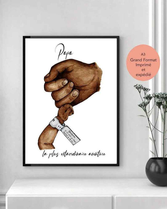 Affiche papa personnalisée, format A3, affiche originale, cadeau de naissance pour papa, bracelet de naissance, cadeau fete des peres