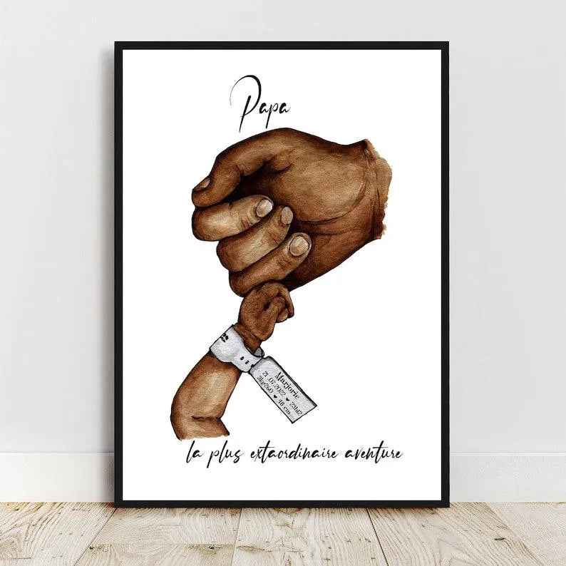 Affiche papa personnalisée, format A3, affiche originale, cadeau de naissance pour papa, bracelet de naissance, cadeau fete des peres