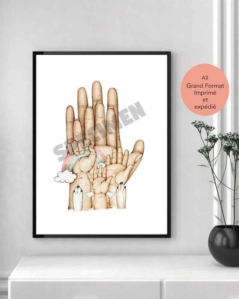Personalized family poster, A3 format 42x29.7cm, A3 frame available as an option, family gift, gift for dad, gift for mom