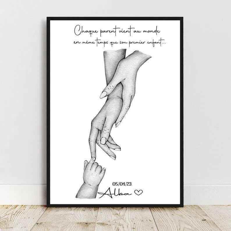 Birth gift, personalization of skin color and text, A4 or A3 poster, two mothers family, Personalized gift, Mother's Day
