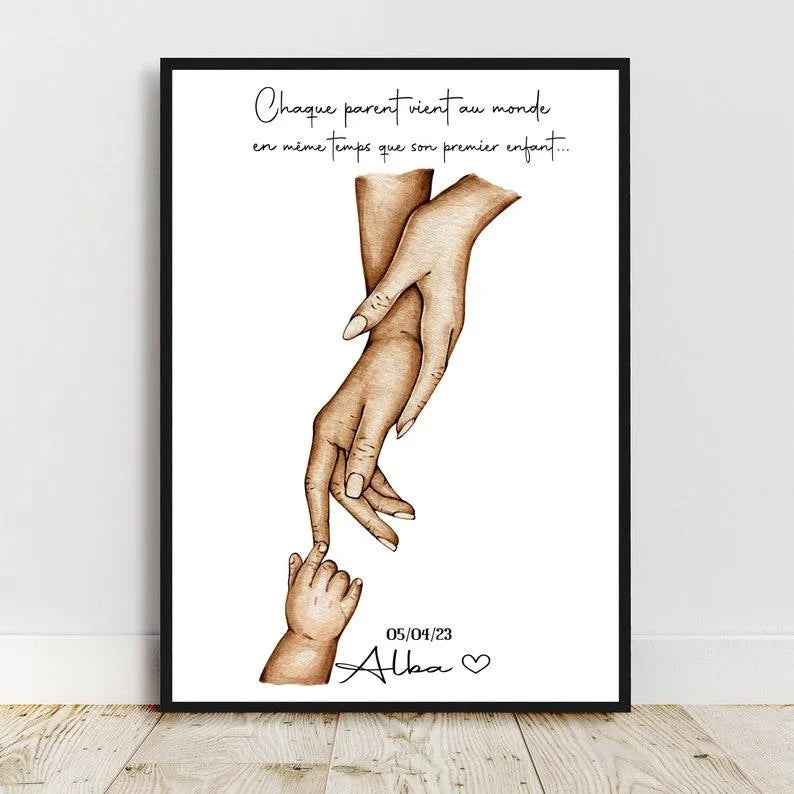 Birth gift, personalization of skin color and text, A4 or A3 poster, two mothers family, Personalized gift, Mother's Day