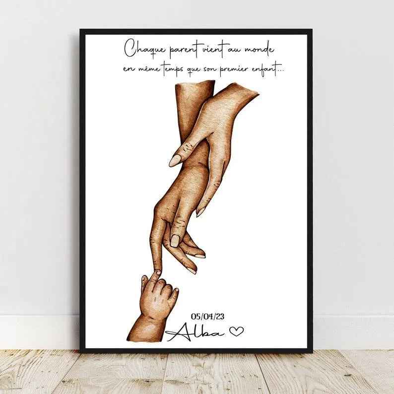 Birth gift, personalization of skin color and text, A4 or A3 poster, two mothers family, Personalized gift, Mother's Day