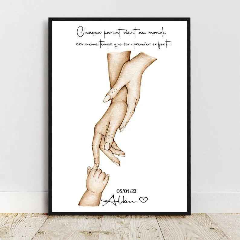 Birth gift, personalization of skin color and text, A4 or A3 poster, two mothers family, Personalized gift, Mother's Day