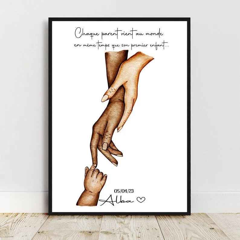 Birth gift, personalization of skin color and text, A4 or A3 poster, two mothers family, Personalized gift, Mother's Day