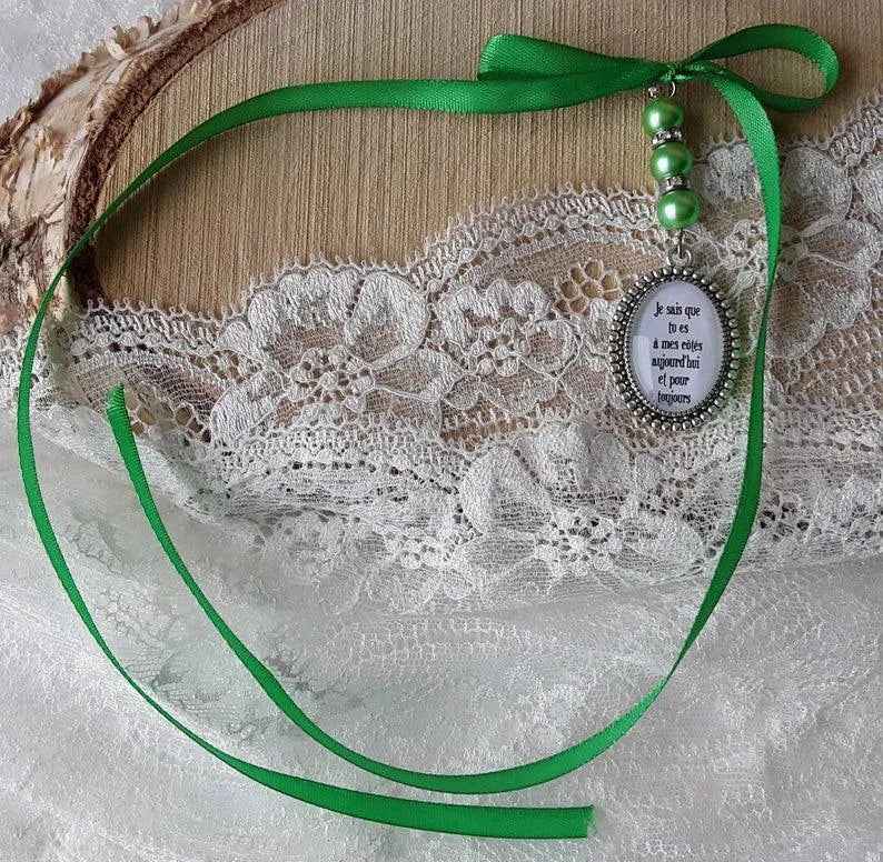 Médaillon mariage pour bouquet de fleurs, personnalisable avec photo ou texte, couleur perle et ruban personnalisable, souvenir, mémorial