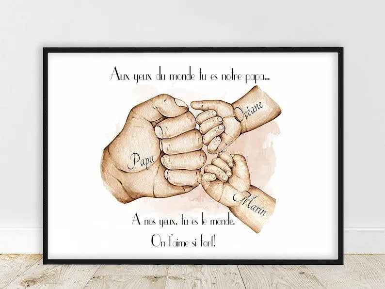 Cadeau pour PARRAIN , Affiche A4 ou A3, cadeau pour baptême, portait check parrain et filleule, couleur et texte personnalisables