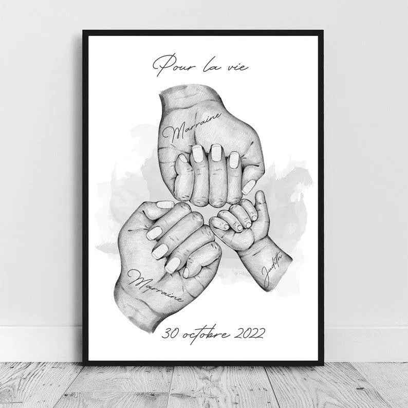 Affiche Personnalisée Parrain et Marraine - Idée Cadeau Baptême ou Noël - Cadeau Filleul(e) - Fabriqué en France