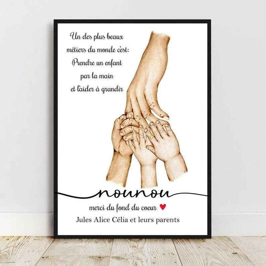 Affiche A4 pour Tatie, Nounou, Aesh, Atsem Maîtresse, nombre d'enfant personnalisable, cadeau fin d'année scolaire