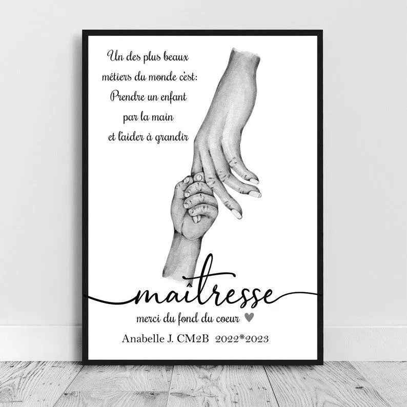 Affiche A4 pour Tatie, Nounou, Aesh, Atsem Maîtresse, nombre d'enfant personnalisable, cadeau fin d'année scolaire
